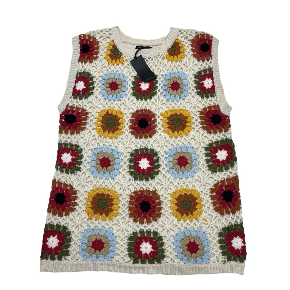 Art Of Rhetoric Sweater Vest Womens M Crochet Granny Square Afghan Boho‎ Hippie